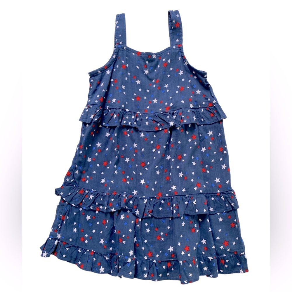 SO Girl’s Blue Tiered Ruffle Multi Star Dress Size: 7